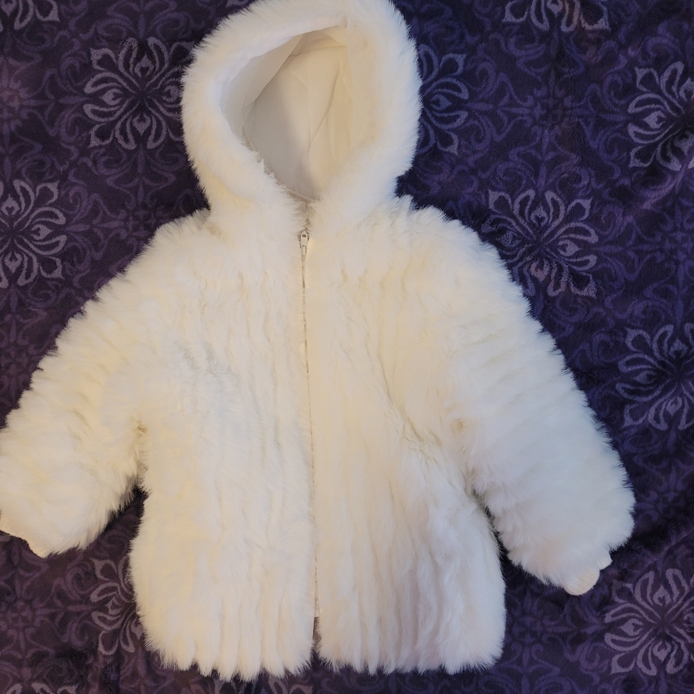 VTG Girls Faux Fur Hoodie Coat Cream Teddy Bear Soft Size 5/6 SEE MEASUREMENTS